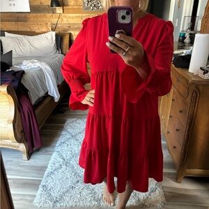 Pomander Place by Tuckernuck Crepe Vibrant “Kenzie” Red Long Sleeve Dress XL EUC